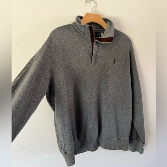 Polo Ralph Lauren Double-Knit Jersey Grey Quarter Zip Pullover Top Size Large - Picture 9 of 14